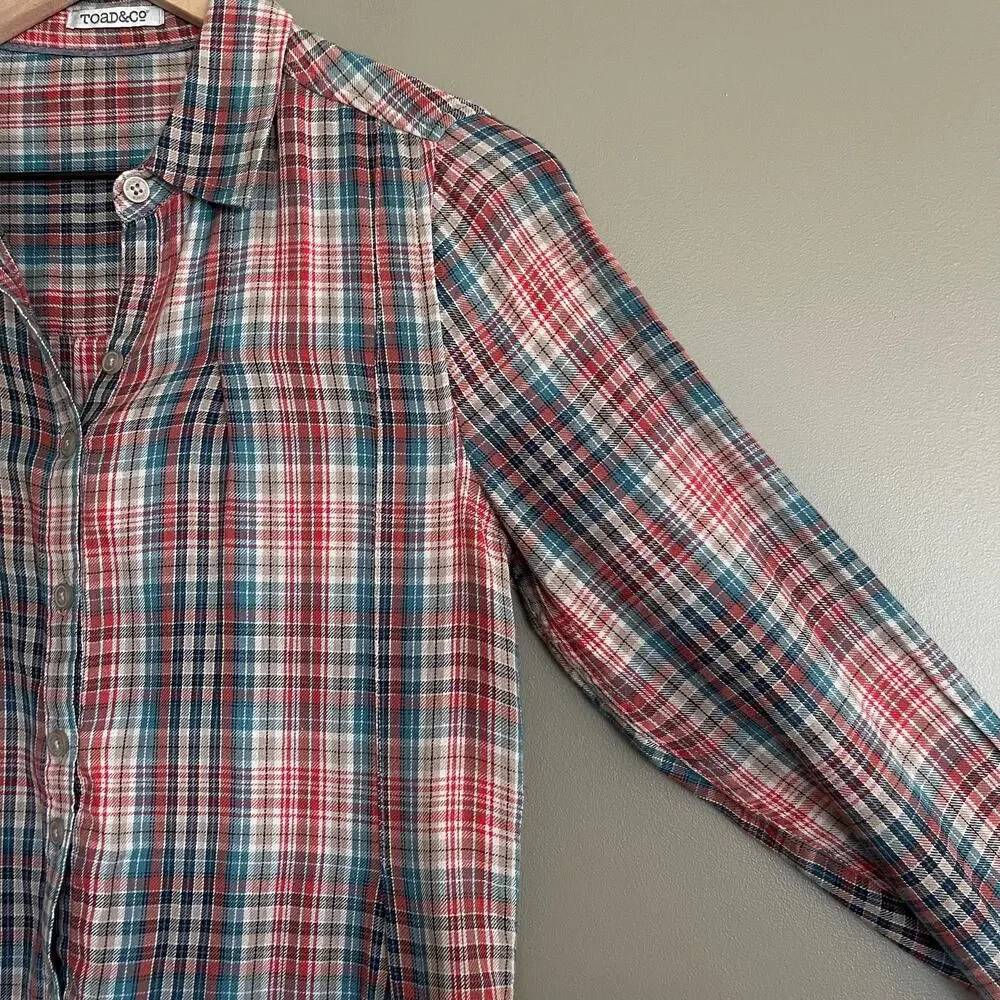 Toad & Co Mixo Plaid Tunic in Hydro Sz XS Organic Cotton Comfortable Casual Cozy